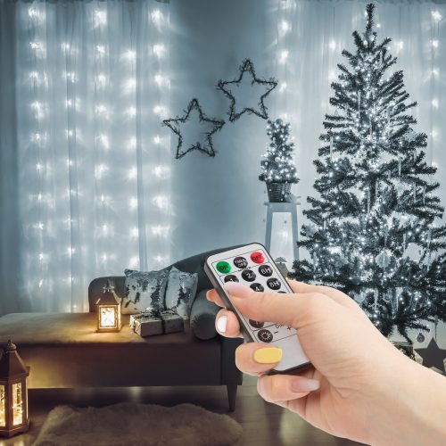 Karácsonyi Fényfüggöny - 100 db LED - Hidegfehér - 3 x 1 m - Távirányító