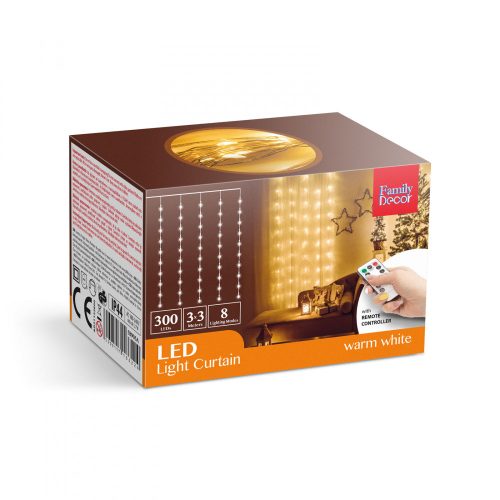 Karácsonyi Fényfüggöny - 300 db LED - Melegfehér - 3 x 3 m - Távirányító