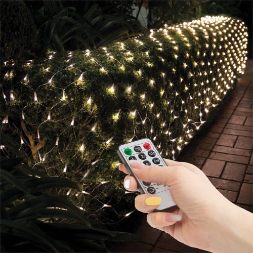 Karácsonyi Fényháló - 100 db melegfehér LED - 1,5 x 1,5 m - Távirányító