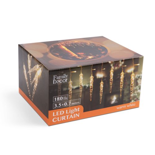 LED fényfüggöny - jégcsappal - 3,5 x 0,7 m - 180 melegfehér LED - IP44