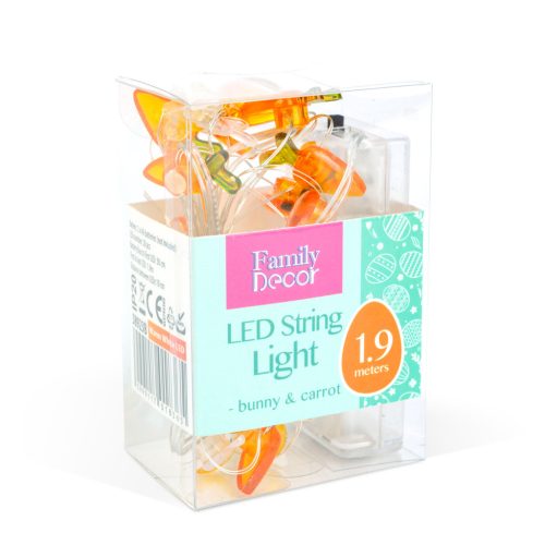 LED fényfüzér - nyuszi és répa - 2 m - 20 LED - 2 x AA elem