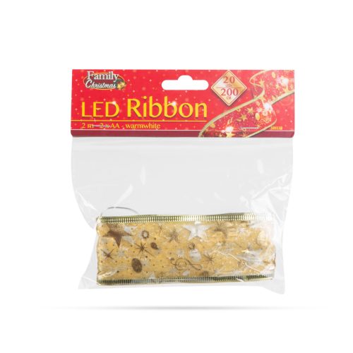 Karácsonyi LED szalag - arany - 2 m x 5 cm - 2 x AA