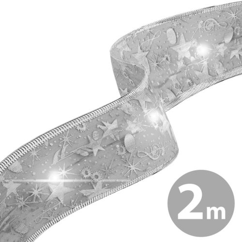 Karácsonyi LED-es szalag - ezüst - 2 m x 5 cm - 2 x AA