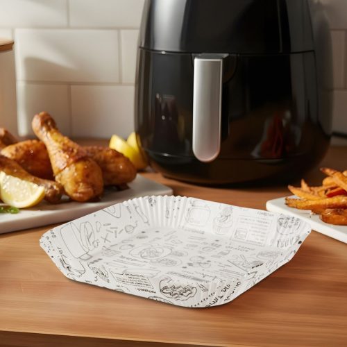 Air fryer sütőpapír - olaj nélküli sütőhöz - mintás, négyzet - 20 cm - 50 db / csomag