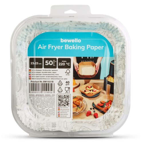 Air fryer sütőpapír - olaj nélküli sütőhöz - mintás, négyzet - 23 cm - 50 db / csomag