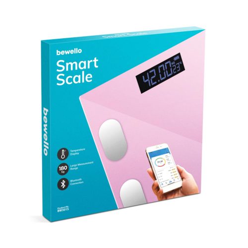 Bewello Okos személymérleg Bluetooth - Rózsaszín Üveg - 180 kg