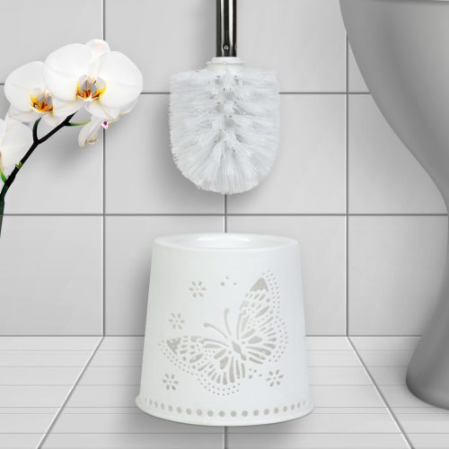 WC kefe + tartó - Pillangó minta - Fehér