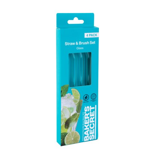 Üveg Szívószál - 3 db hajlított +1 db tisztító kefe - Baker's Secret