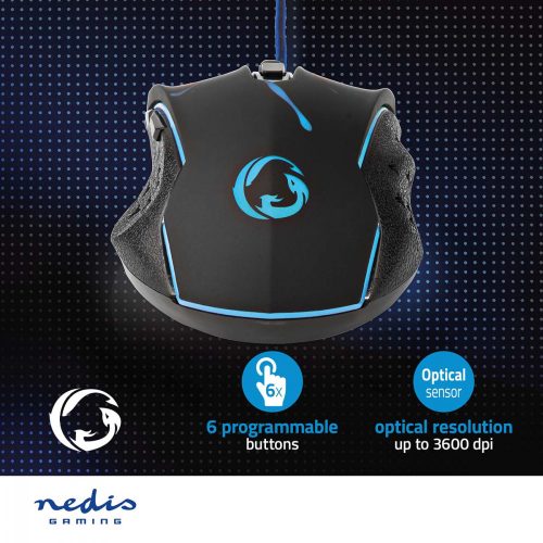 Nedis 6 gombos Gaming Egér - 3600 DPI - Programozható - Jobbkezes
