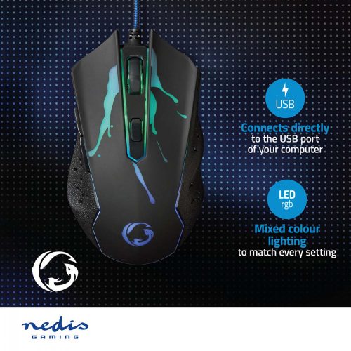 Nedis 6 gombos Gaming Egér - 3600 DPI - Programozható - Jobbkezes