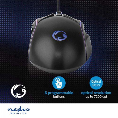  Nedis 6 gombos Gaming Egér - 7200 DPI - Jobbkezes
