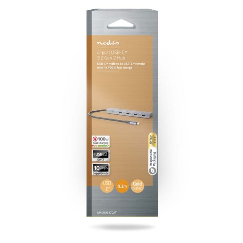 Nedis USB-C hub - USB3.2 Gen 2 - 10 Gbps - PD3.0 - 100W - 4 USB-C Port