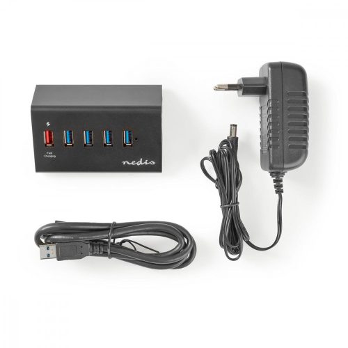 Nedis USB Hub - 5 Port - USB 3.0 - QC3.0 Töltőport - 5 Gbit/s - Alumínium
