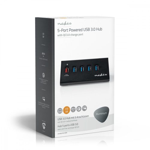 Nedis USB Hub - 5 Port - USB 3.0 - QC3.0 Töltőport - 5 Gbit/s - Alumínium