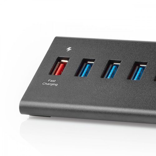 Nedis USB Hub - 8 Port - USB 3.0 - QC3.0 Töltőport - 5 Gbit/s - Alumínium