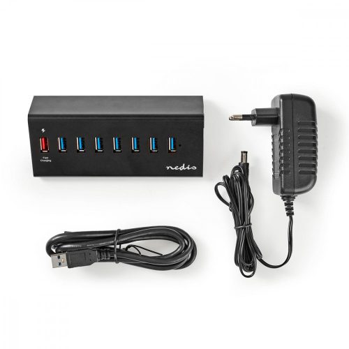 Nedis USB Hub - 8 Port - USB 3.0 - QC3.0 Töltőport - 5 Gbit/s - Alumínium