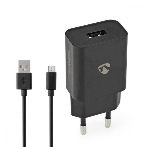 Hálózati USB töltő + micro USB kábel 2,1A fekete