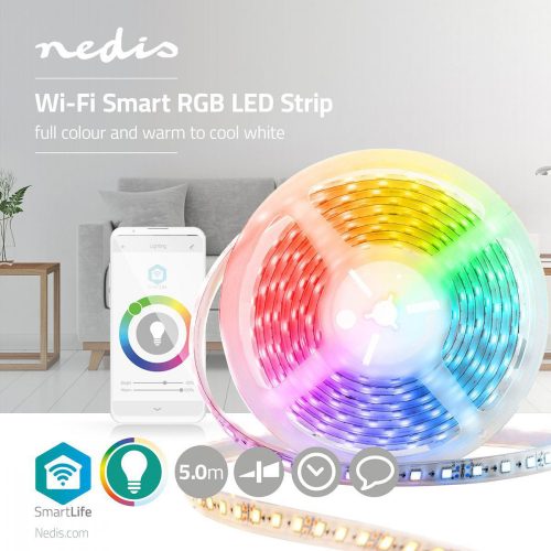 Wifi LED Szalag - Hideg Fehér / Meleg Fehér / RGB - 5 m - Tápegység - Beltéri - SmartLife