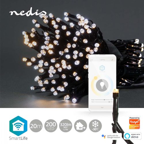 Nedis WiFi Fényfüzér - Hideg / Meleg Fehér - 200 LED - 20 m - SmartLife