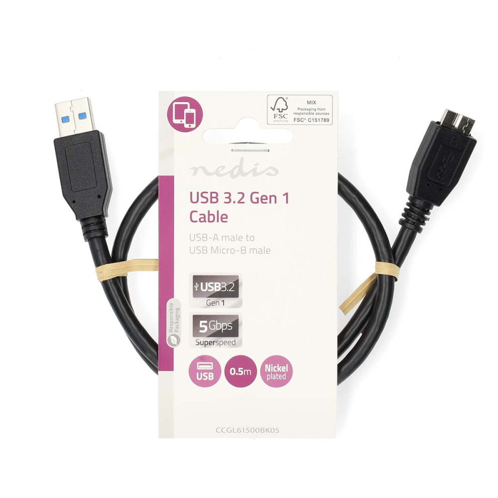USB 3.2 Micro USB B / USB A kábel - 5 Gbps Superspeed - 0.5 m