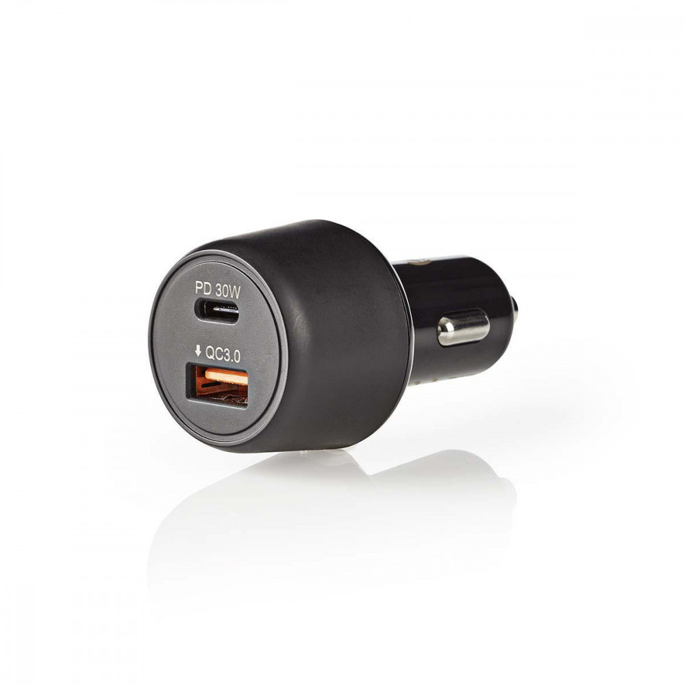 Image of Nedis autós USB-C / USB töltő - 3,0 A - QC 3.0 - PD - Fekete (CCPD30W100BK)