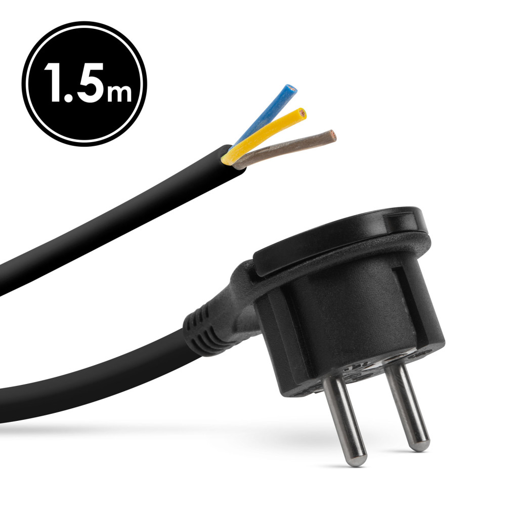 Image of Hálózati szerelhető tápkábel dugóval - műanyag füllel - 1,5 m kábellel - 3 x 1,5 mm2 - fekete