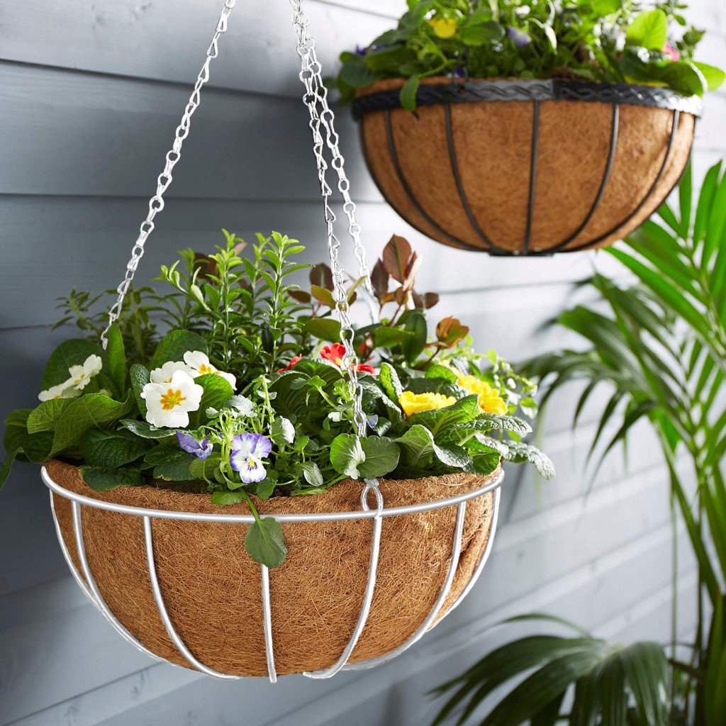 Image of Akasztható fém kosár virágcserépek rögzítéséhez - 25 cm - fehér