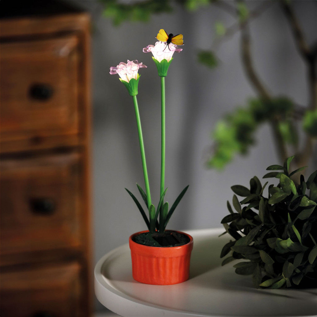 Image of Napelemes Lila Virág - 8 x 8 x 32 cm - 10 melegfehér LED