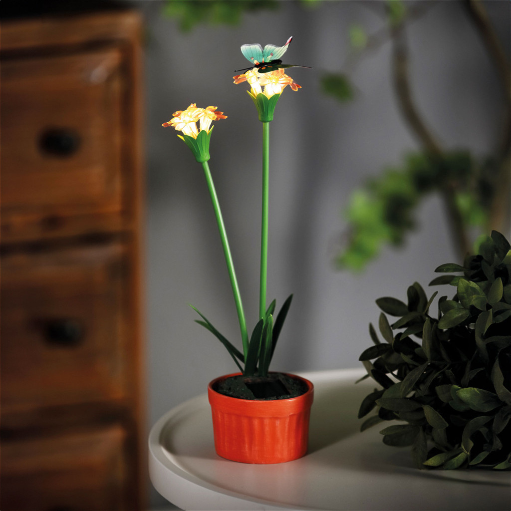 Image of Napelemes Piros Virág - 8 x 8 x 32 cm - 10 melegfehér LED