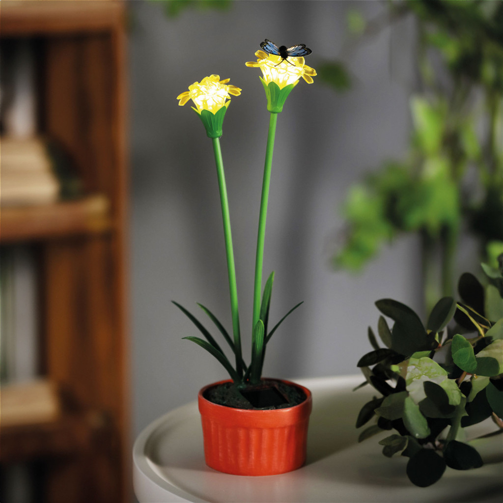 Image of Napelemes Sárga Virág - 8 x 8 x 32 cm - 10 melegfehér LED