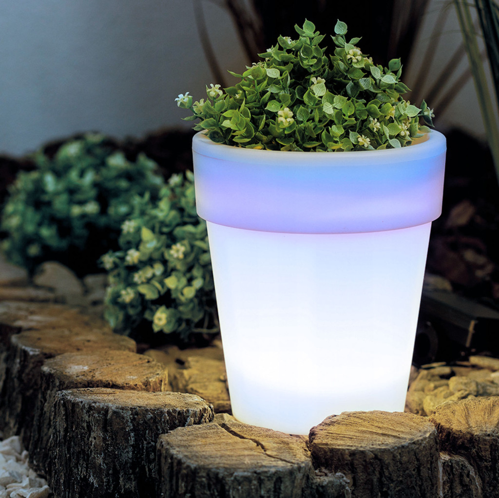 Image of Napelemes virágcserép - 4 hidegfehér LED - 16,5 x 19 cm