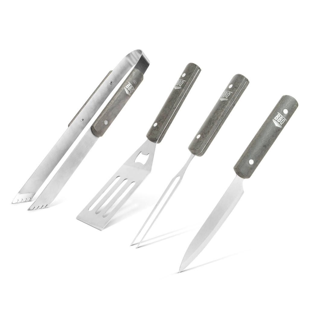 Image of Grillező eszköz szett - 4 db-os - fa nyéllel, táskában