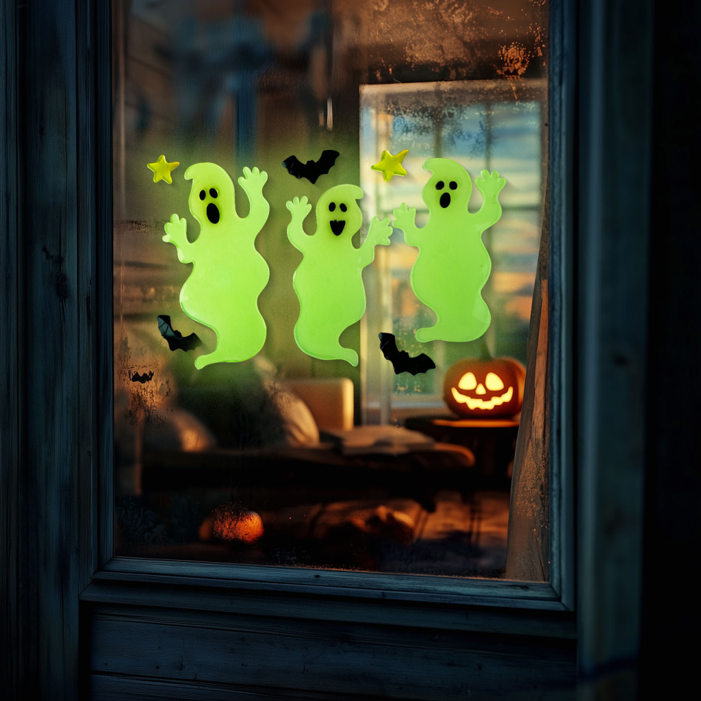 Image of Halloween-i foszforeszkáló ablakdekor - szellem - 29 x 16 cm