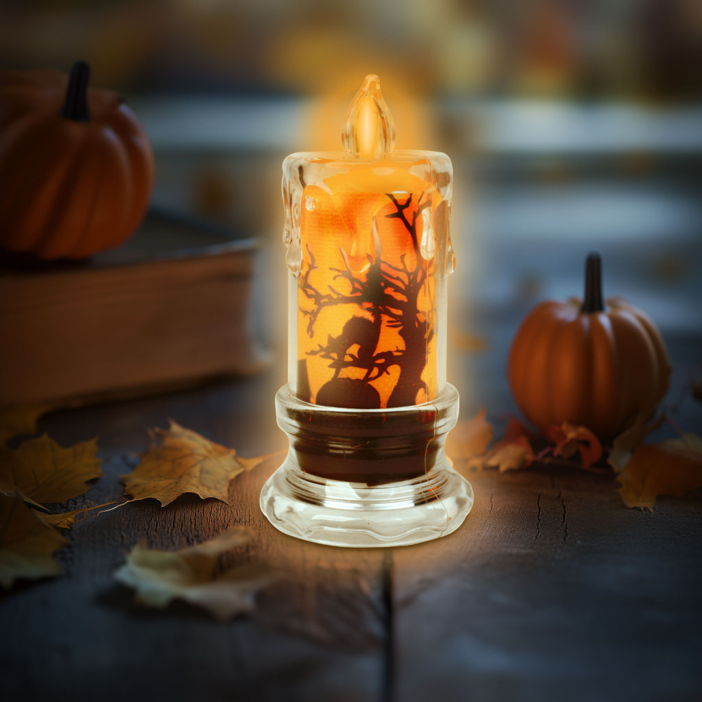 Image of Halloween-i LED gyertya dekoráció - denevér - narancs LED - 3 x LR1130 - 5 x 5 x 10 cm