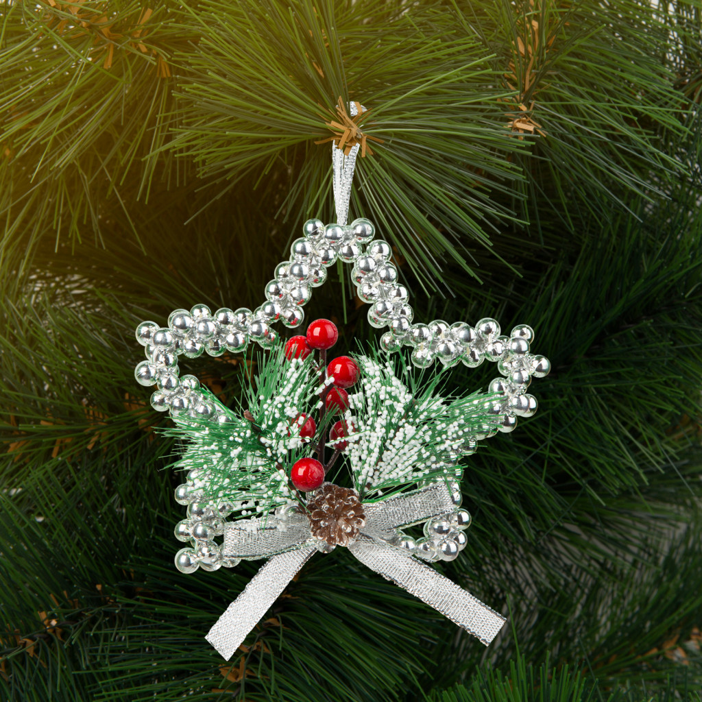 Image of Karácsonyi dekoráció - akasztható - ezüst csillag - 10 cm