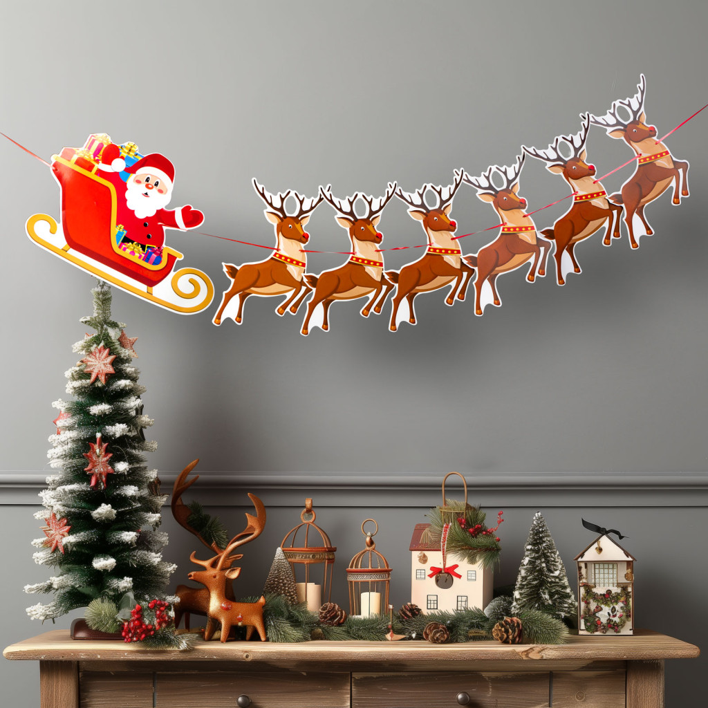 Image of Karácsonyi papír girland - 6+1 db Mikulás szán - 3,5 m