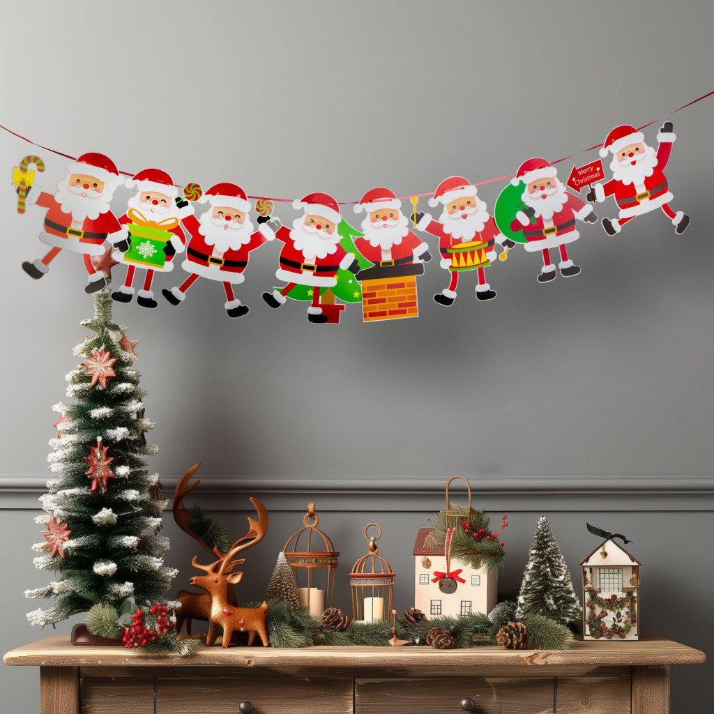 Image of Karácsonyi papír girland - 8 db Mikulás - 3,5 m