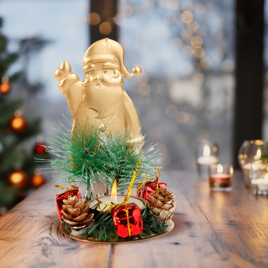 Image of Adventi dekoráció - mécsestartóval - réz, Mikulás - 8 x 13 cm