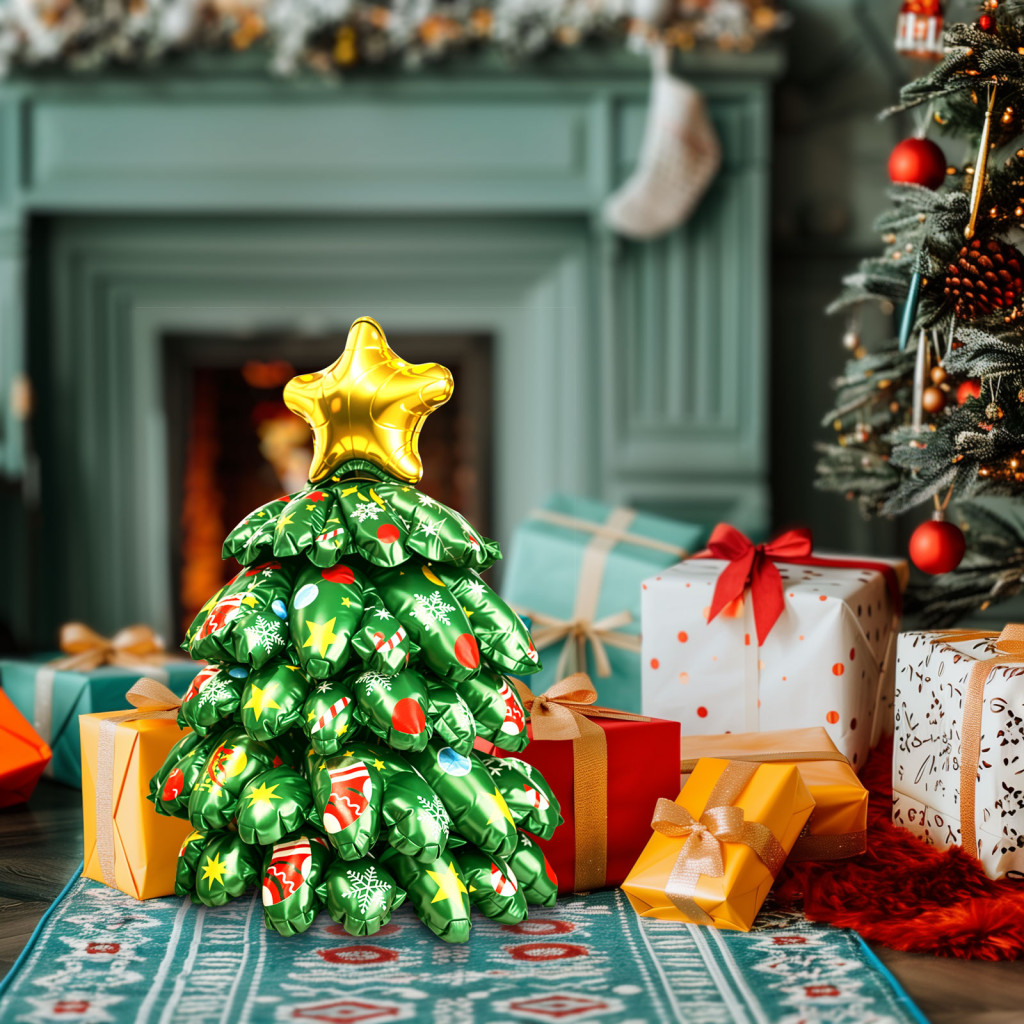 Image of 3D Karácsonyi lufi - 360° - alumínium fólia - fenyőfa - 38 x 34 cm